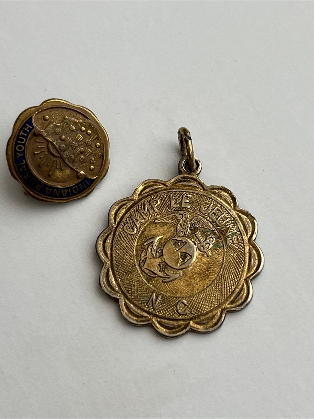 Gold Tone Scalloped Marine Corps Charm Pendant and Brooch